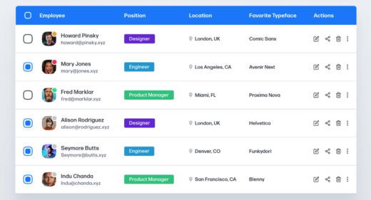 Adobe XD table template