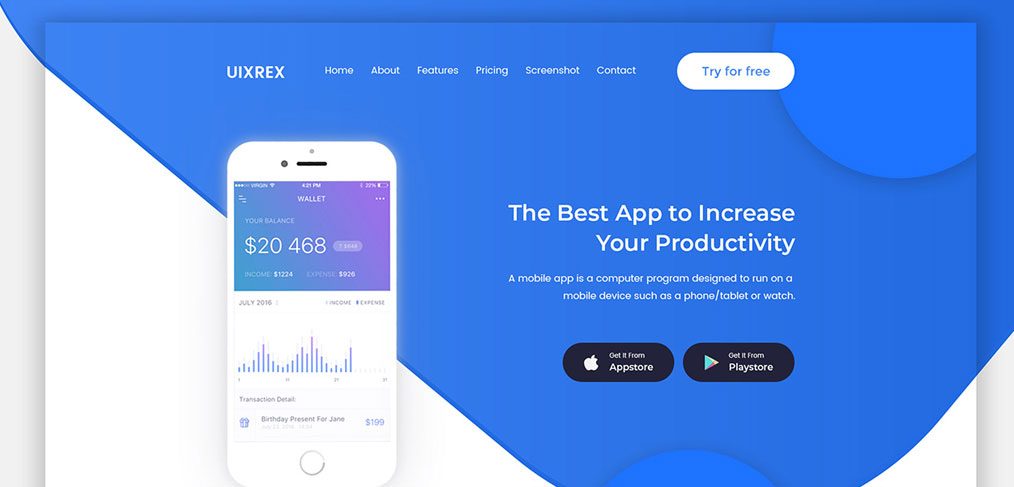 App Landing page template for XD (v2)