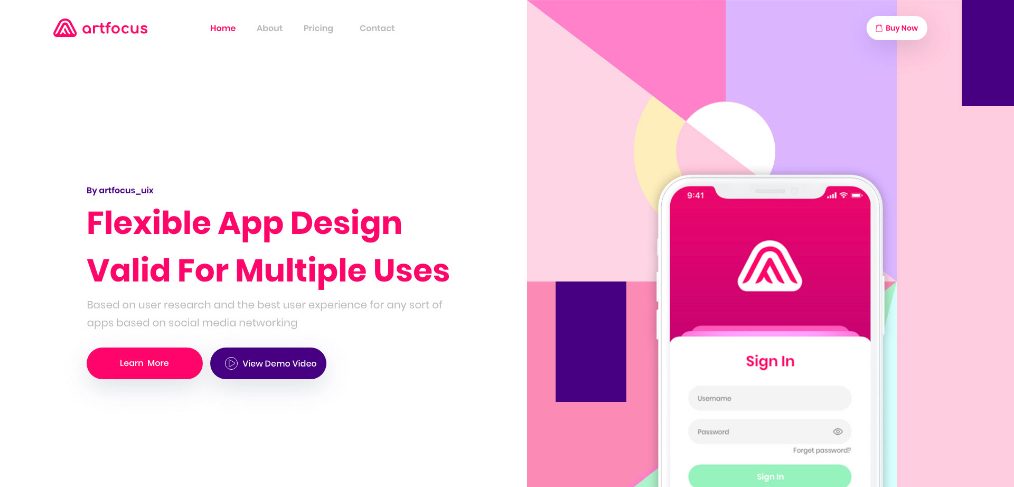 Free XD app landing page template