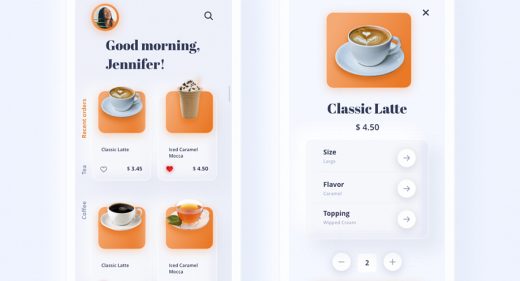 Coffee app neomorphic XD template