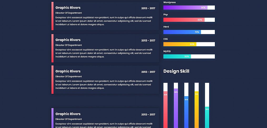 Dark CV resume template for XD