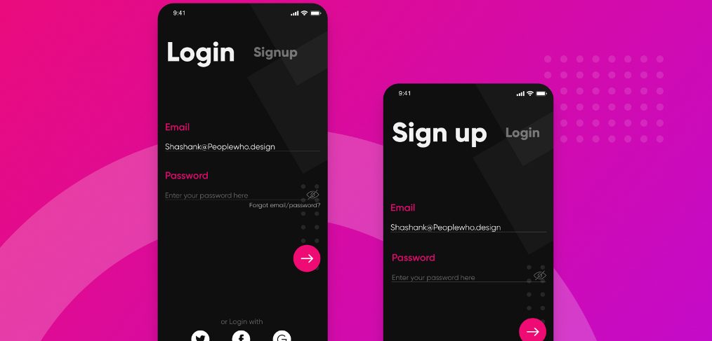 Dark mode XD login-signup screens