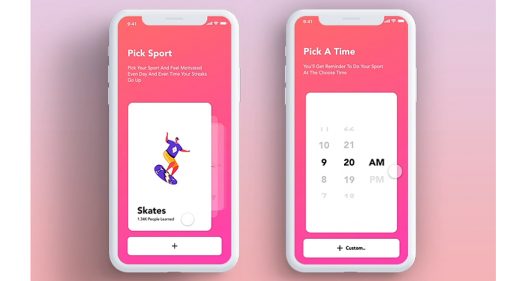 Fitness app Adobe XD interaction