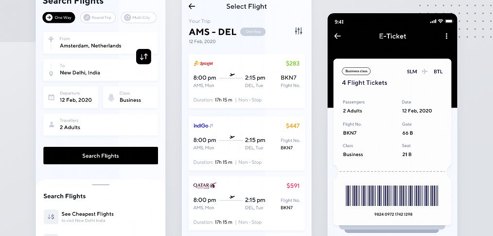 Flight app free XD UI kit