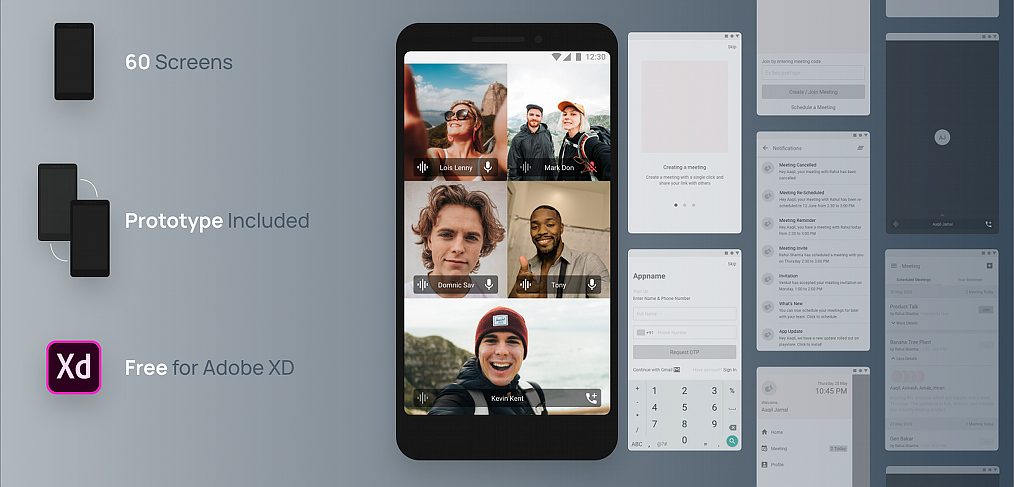 Free videoconferencing XD wireframe kit