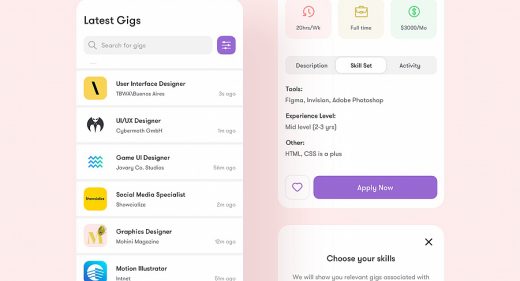 Gigson job app template for XD