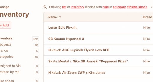 Inventory table UI dashboard