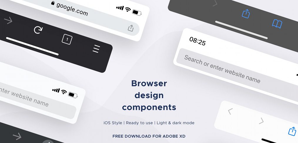 Mobile browser mockups for XD