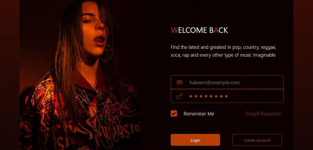 Music website login template