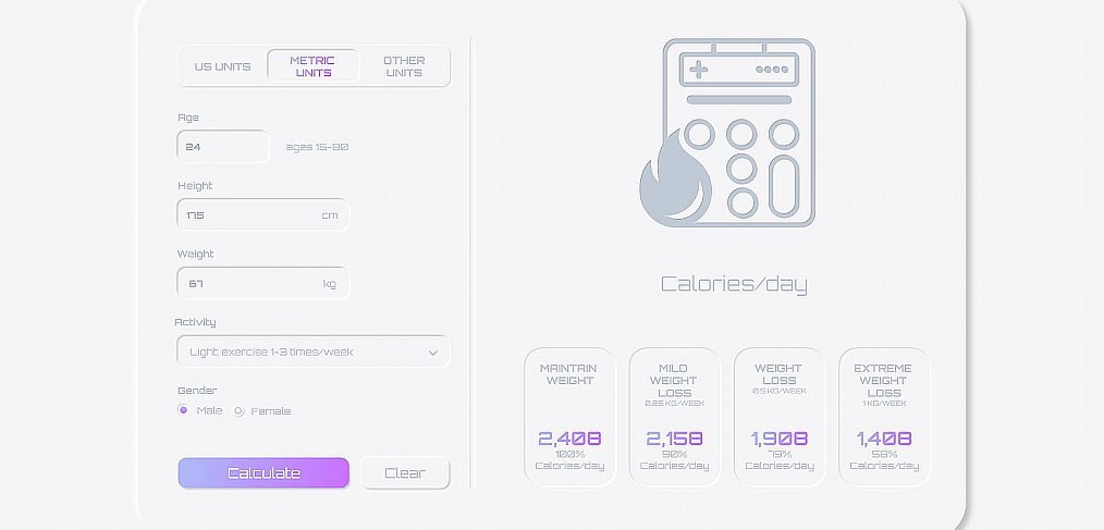 Neumorphic calories XD calculator