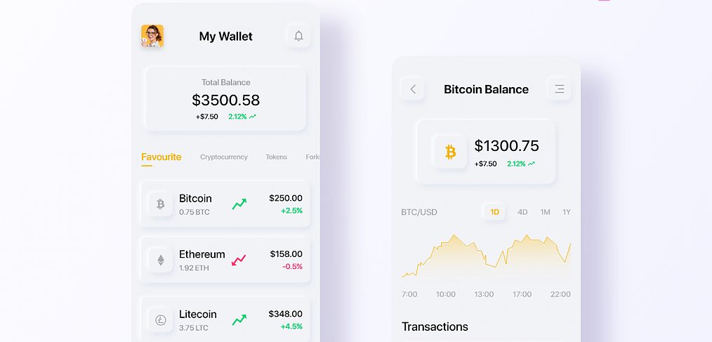 Neumorphic Crypto wallet XD template