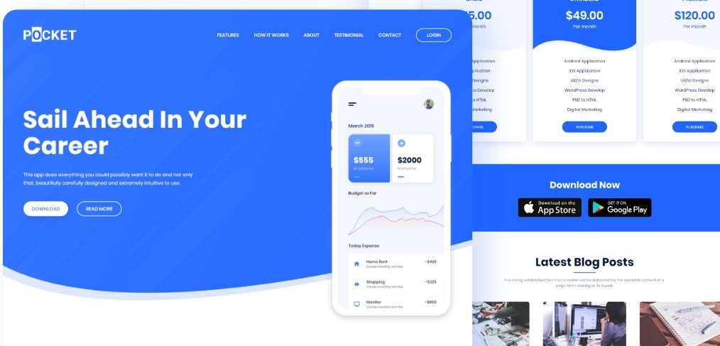 Pocket app landing page template