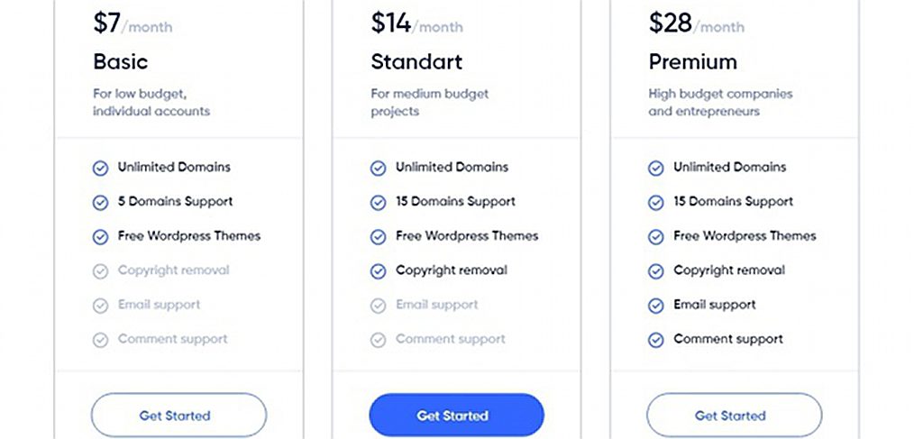 Pricing plan XD template