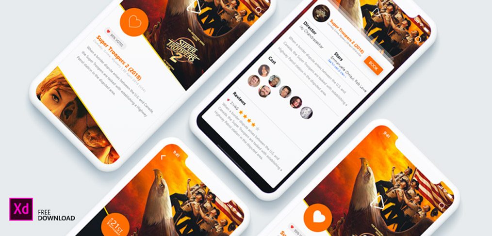 Showtime Movie ticket booking app adobe xd