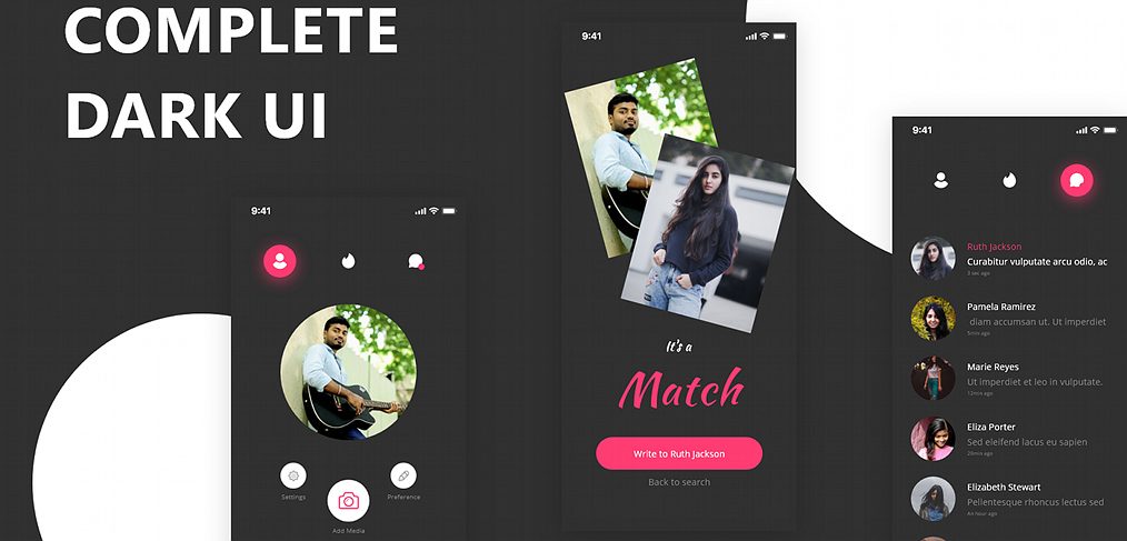 Tinder XD Dark Redesign template