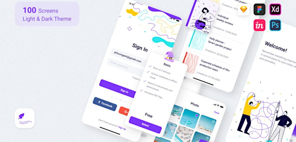 Topnote - Free XD mobile UI kit