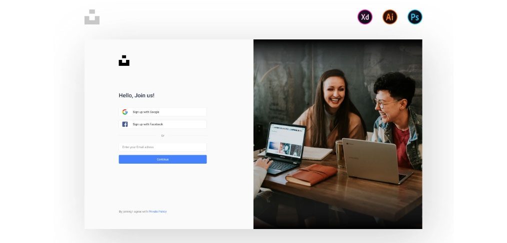 Unsplash XD Login page