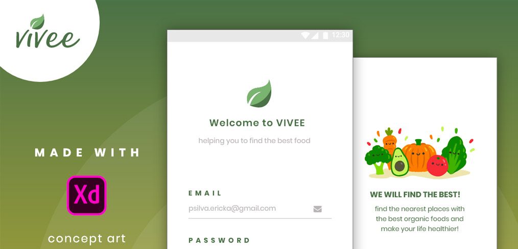 Vivee Food Searcher App for Adobe XD