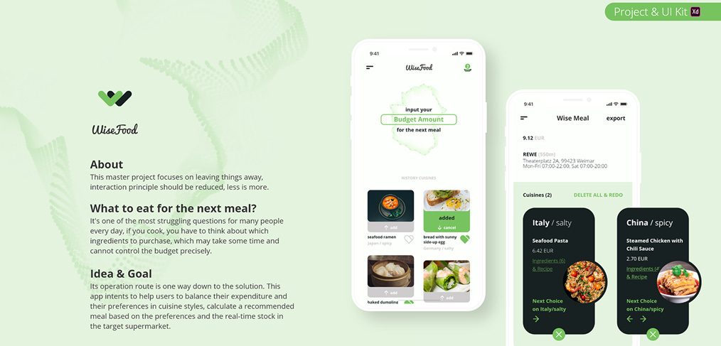 WiseFood free UI kit for XD